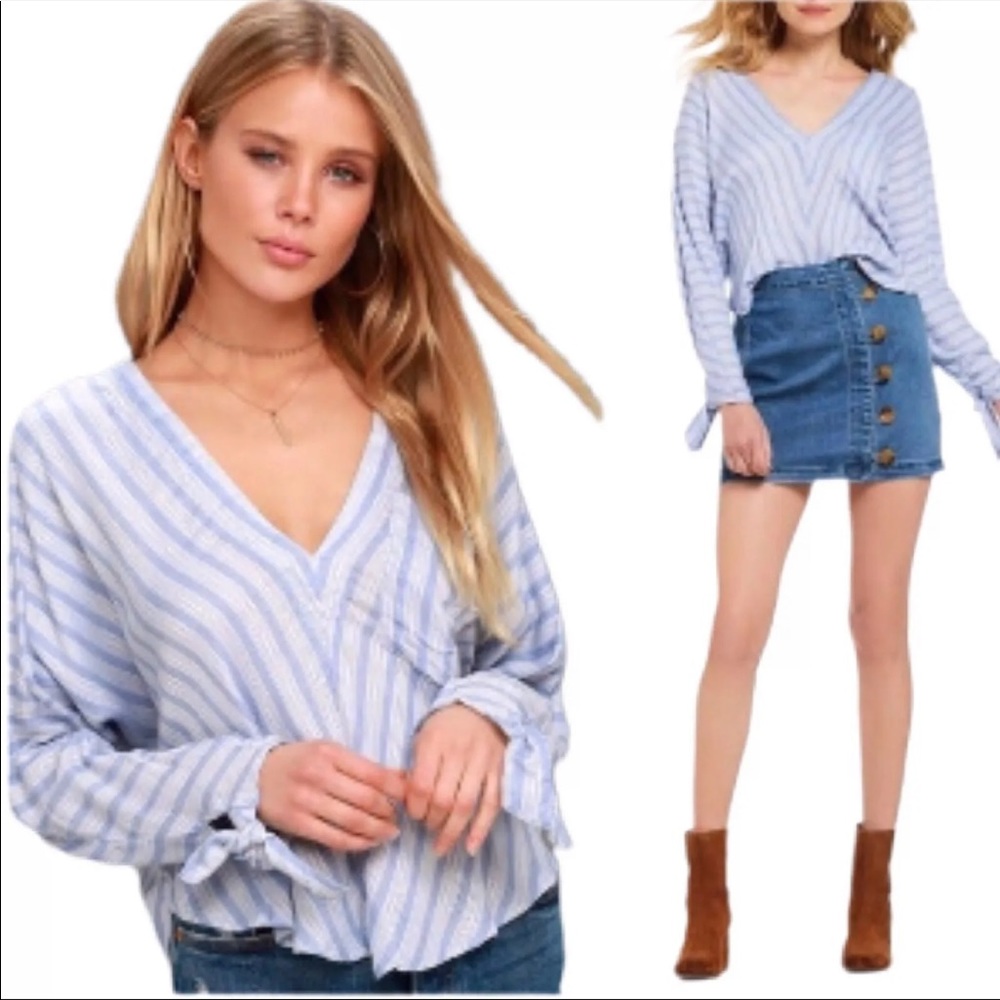 Free People Blue Striped Knit Top